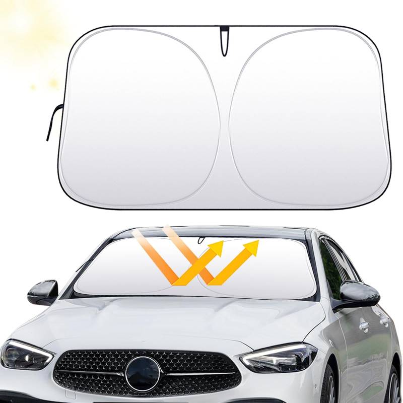 145x80cm Sonnenschutz Auto Frontscheibe, Windschutzscheibe Sonnenblende, Faltbar Auto Sonnenblende Vorne, Auto Frontscheibe mit Aufbewahrungstasche Innen UV-Schutz für Meisten Autos von WAYBWZDQ