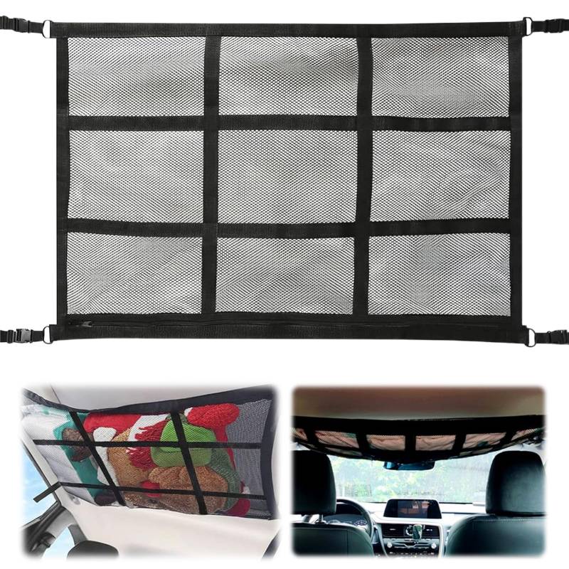 Gepäcknetz Autodach, 90 x 60cm Kofferraumnetz Gepäcknetz Auto, Gepäcknetz Erstreckt, Auto Kofferraum Netze, Elastisch Netztasche aus Nylon, Autodach Aufbewahrung für Kofferraum SUV von WAYBWZDQ