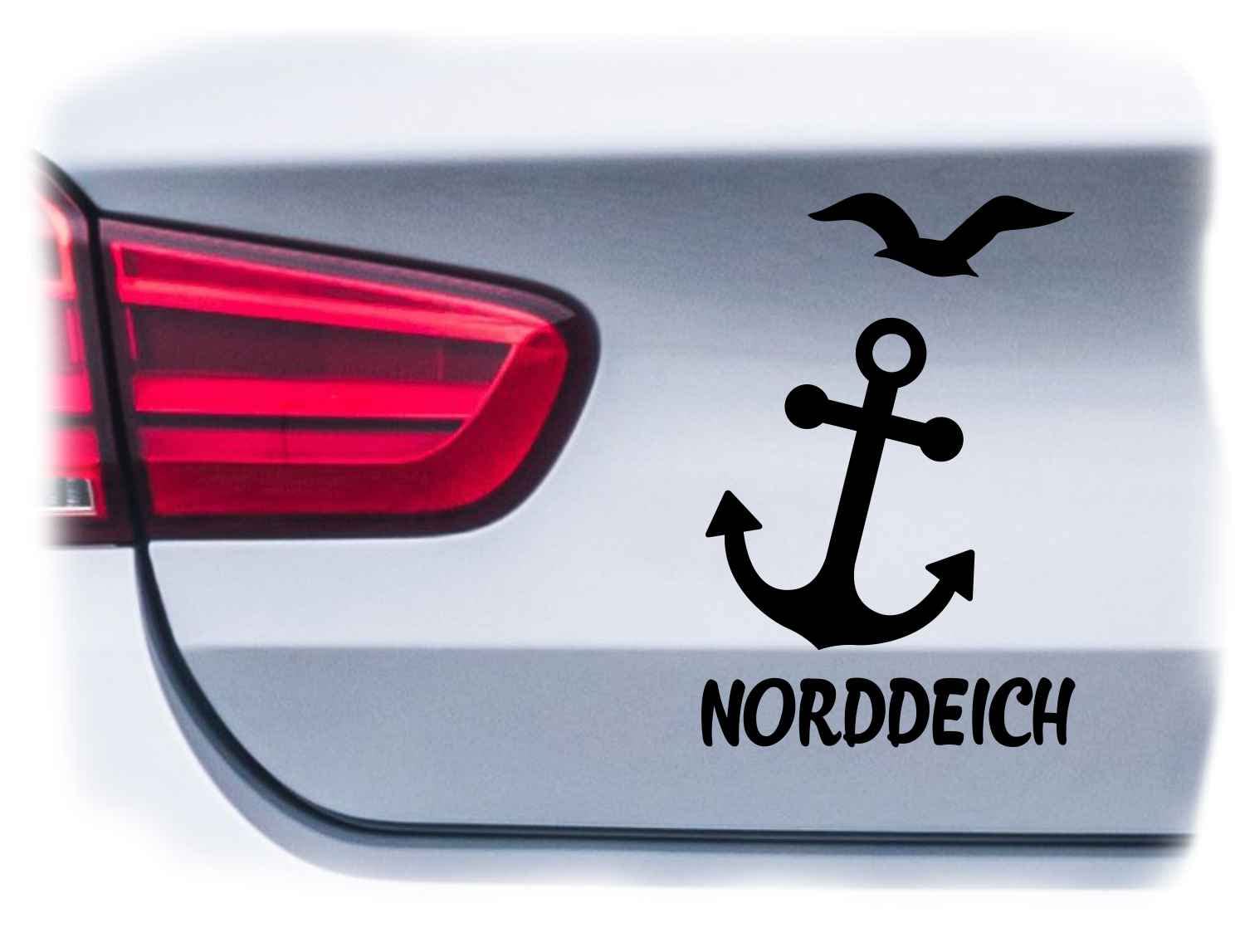 WB wohn trends Auto-Aufkleber, Norddeich mit Anker, Silber, 50cm hoch, Farbe und Größe wählbar, KFZ-Sticker LKW Spruch von WB wohn trends