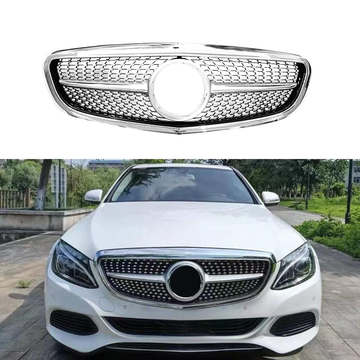 Kühlergrill Glanz Doppelsteg Grill Front Frontgrill Kompatibel für Mercedes-Benz C-Class W205 Executive Standard Edition 2015-2021, Grill Kühlergrill Vorne Doppelsteg Nieren von WBQdzsw