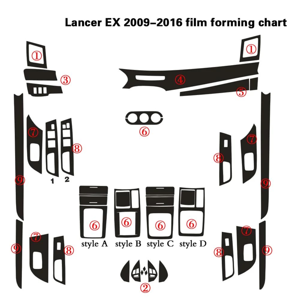 Interieur Zentrales Bedienfeld Türgriff Kohlefaser Aufkleber Aufkleber, für Mitsubishi Lancer EX2009-2016 Auto Styling Zubehör von WBTLTDSK