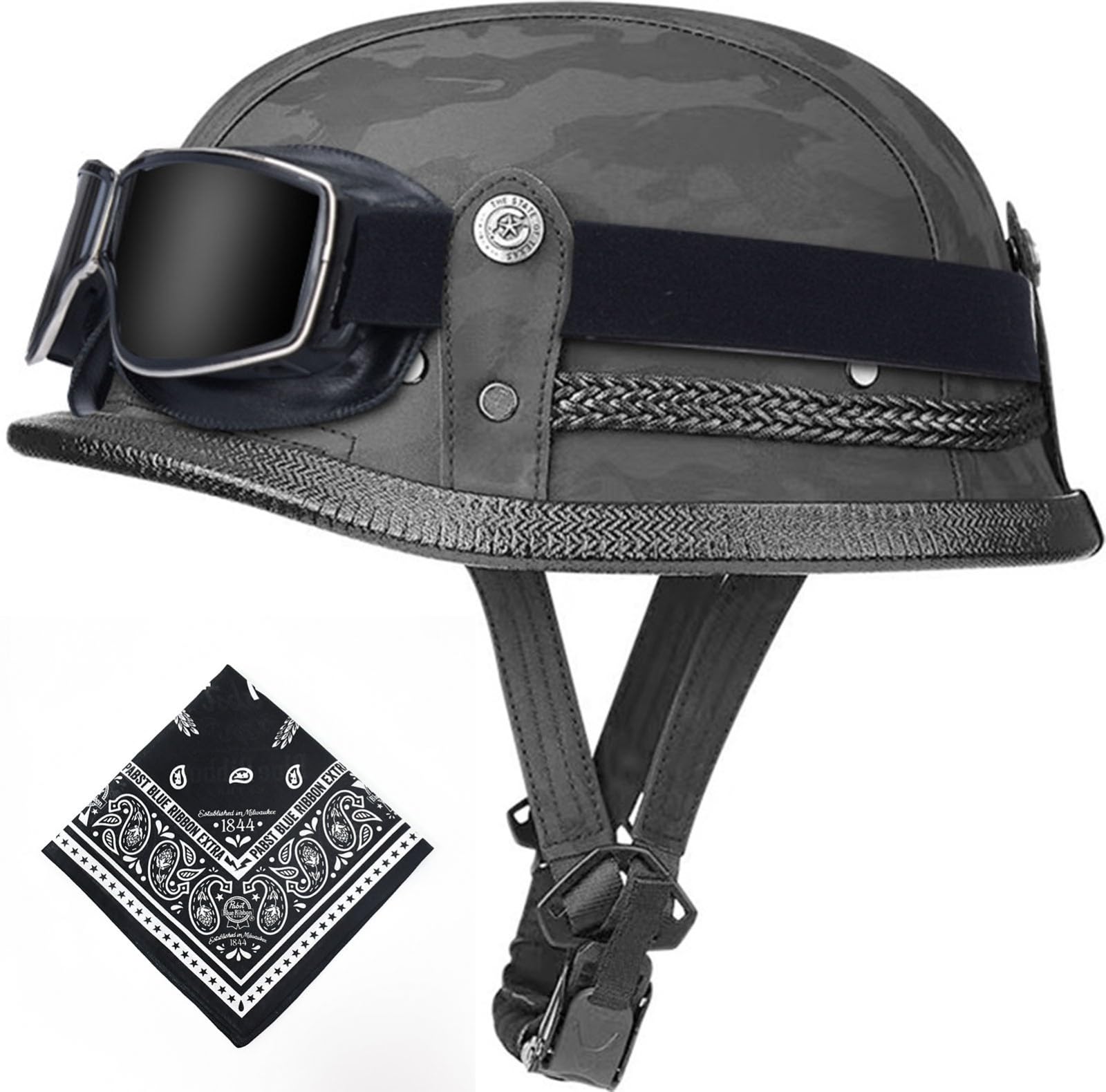 Retro-Motorrad-Halbhelm Mit Abnehmbarem Innenfutter Halbschalenhelm Mit Fester Brillenschnalle Deutscher Motorradhelm Für Cruiser-Scooter-Motorräder DOT/ECE-Zugelassen 11,XXL(61-62CM) von WCEECE