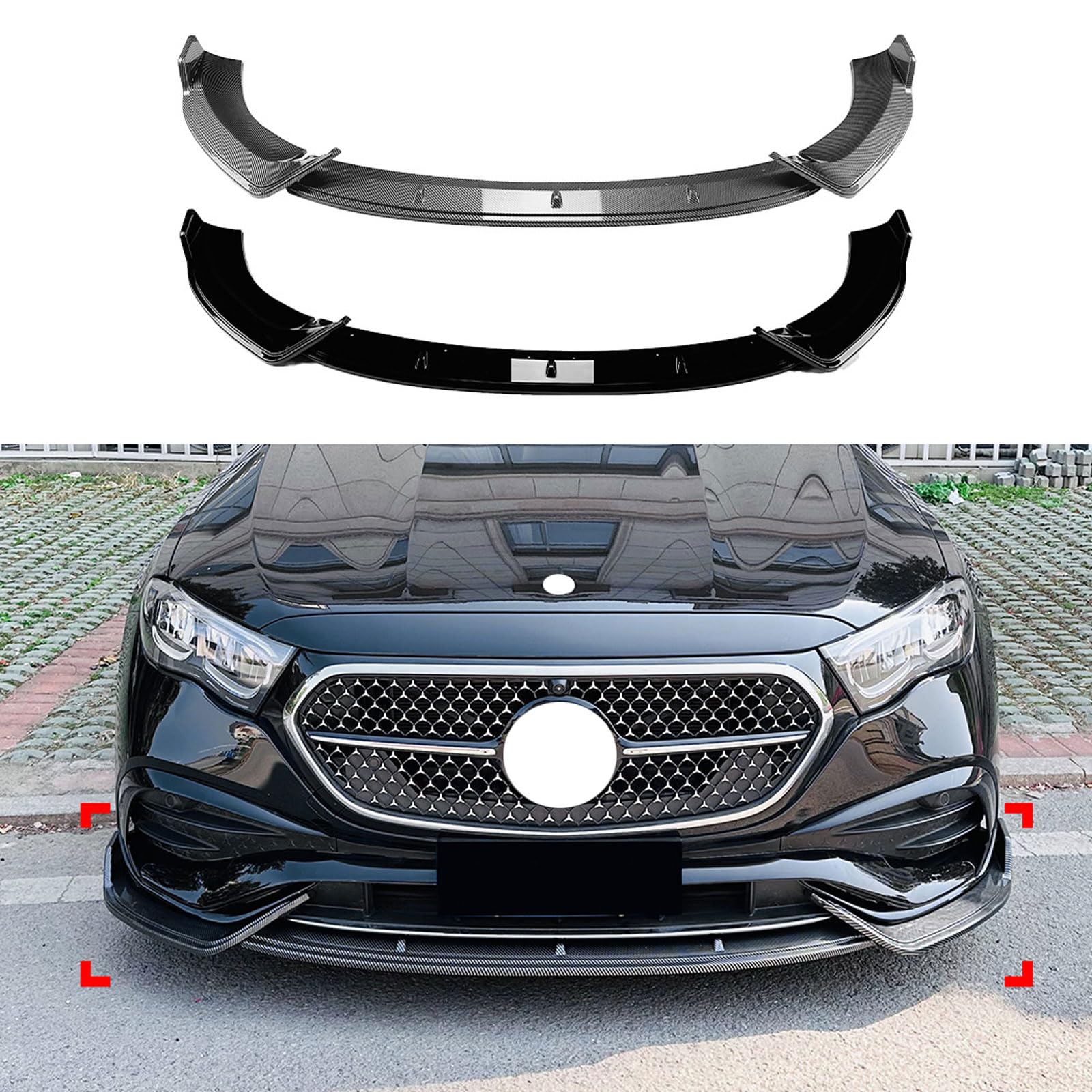 Auto Frontlippe Frontspoiler für Mercedes-Benz E-Class W214 E260 E300 AMG 2024+, Car Frontlippe Splitter Wing Frontstoßstangenlippe Auto Zubehör,Piano Black von WCSMHYW