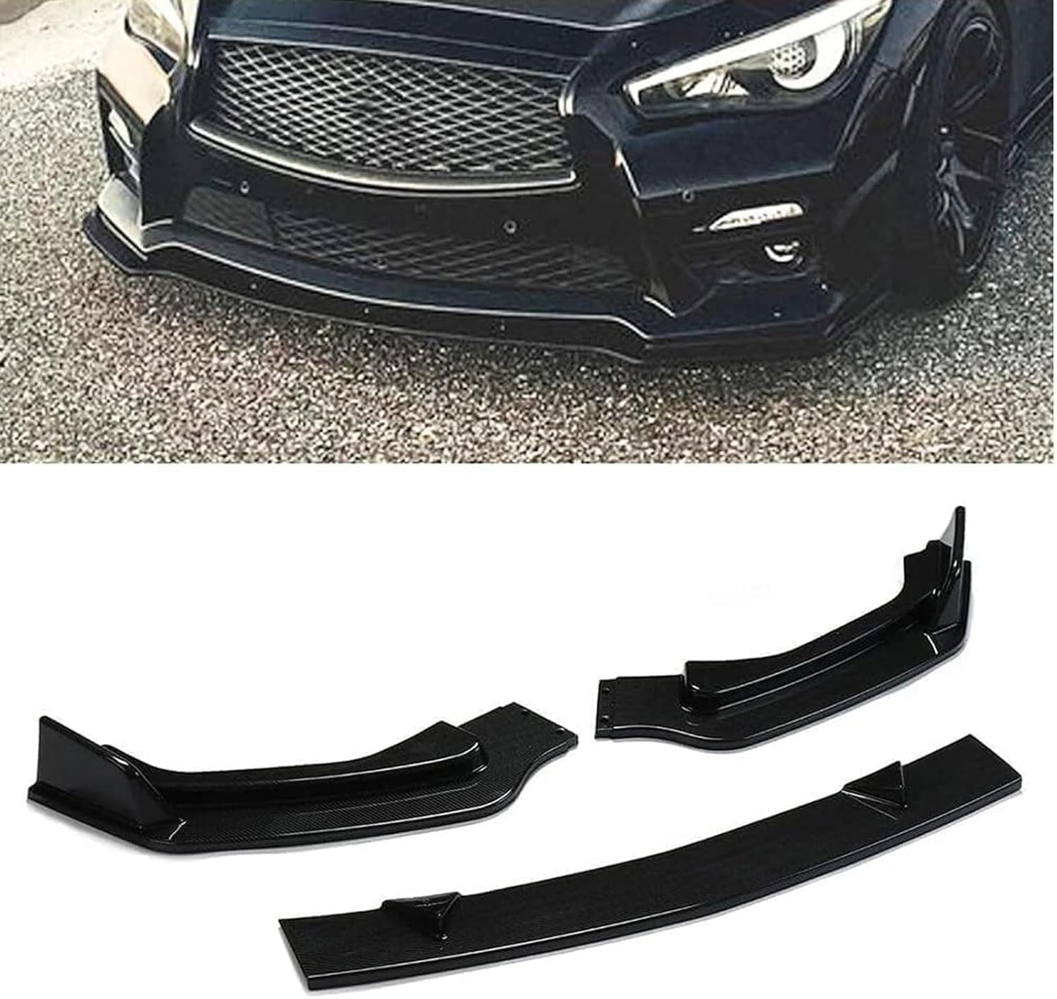 Frontstoßstangen Spoiler für Infiniti Q50 2014 2015 2016 2017, Bumper Spoilerlippe Lip Splitter Karosserie Schaufeln Schutz Auto Modified Zubehör,Gloss Black von WCSMHYW