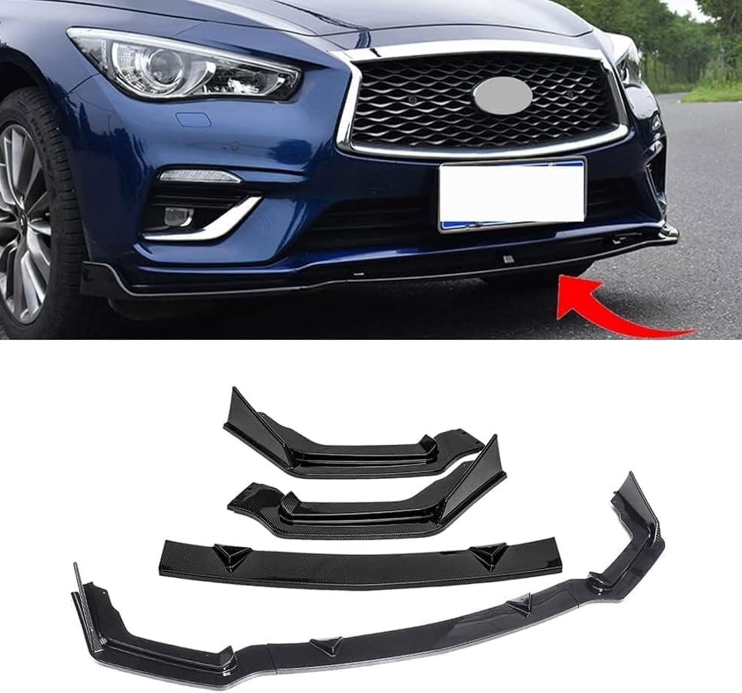 Frontstoßstangen Spoiler für Infiniti Q50 2018 2019 2020 2021, Bumper Spoilerlippe Lip Splitter Karosserie Schaufeln Schutz Auto Modified Zubehör,Carbon Fiber Look von WCSMHYW