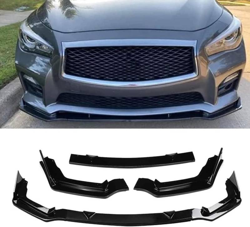 Frontstoßstangen Spoiler für Infiniti Q50 2018 2019 2020 2021, Bumper Spoilerlippe Lip Splitter Karosserie Schaufeln Schutz Auto Modified Zubehör,Gloss Black von WCSMHYW