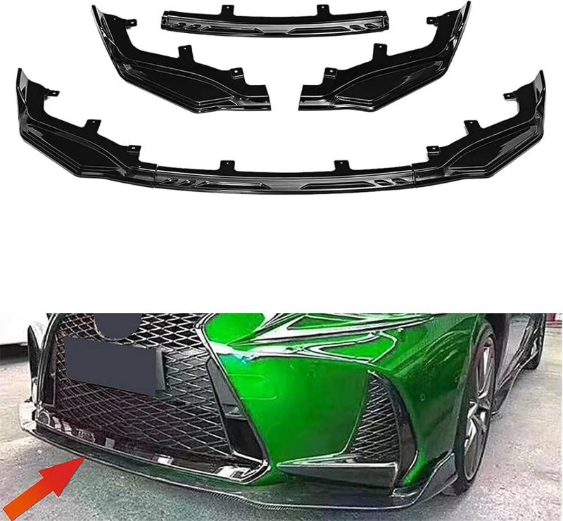 Frontstoßstangen Spoiler für Lexus IS200t IS300 IS350 F-Sport 2017 2018 2019 2020, Bumper Spoilerlippe Lip Splitter Karosserie Schaufeln Schutz Auto Modified Zubehör,Glossy Black von WCSMHYW