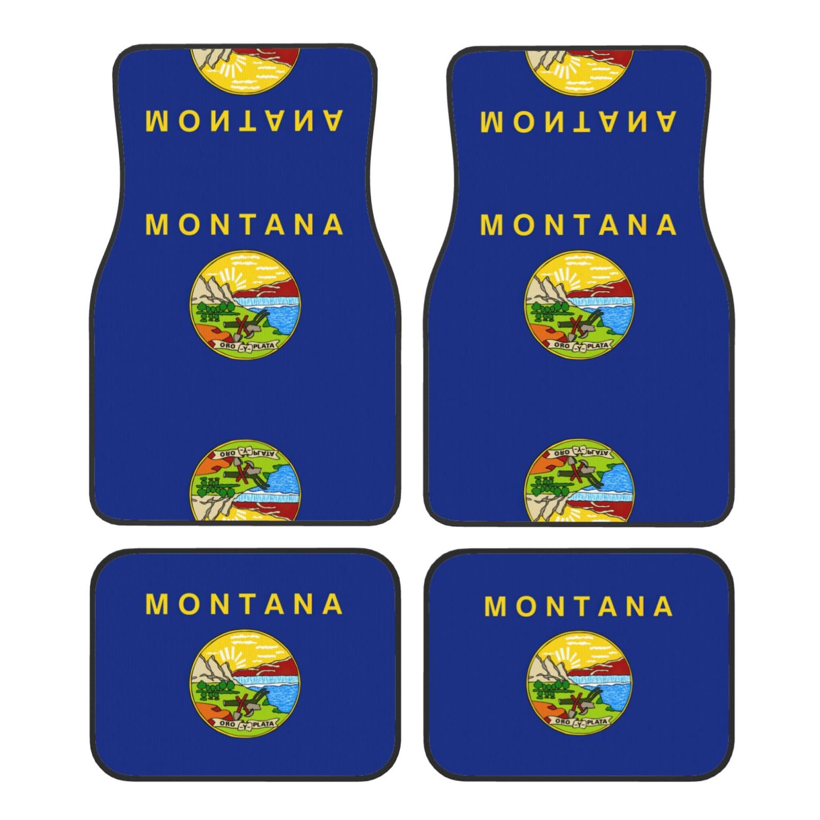 Montana State Flag Print Universal Auto Fußmatten-Set, 4-teiliges Allwetter-Fußmatten für SUVs, LKWs, Autos von WCXTHGFA