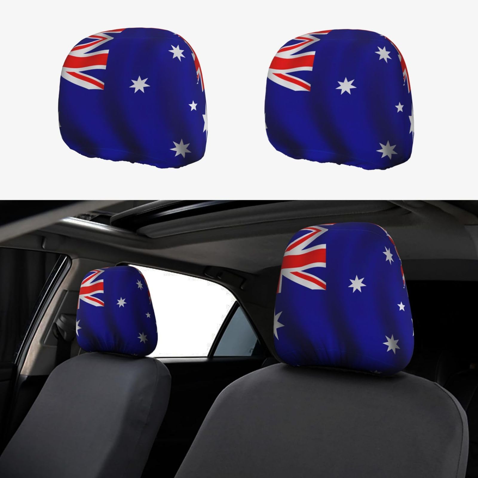 WCXTHGFA Auto-Kopfstützenbezüge-Set mit australischer Flagge, Polyester, Autositzbezug, nur Vordersitze von WCXTHGFA