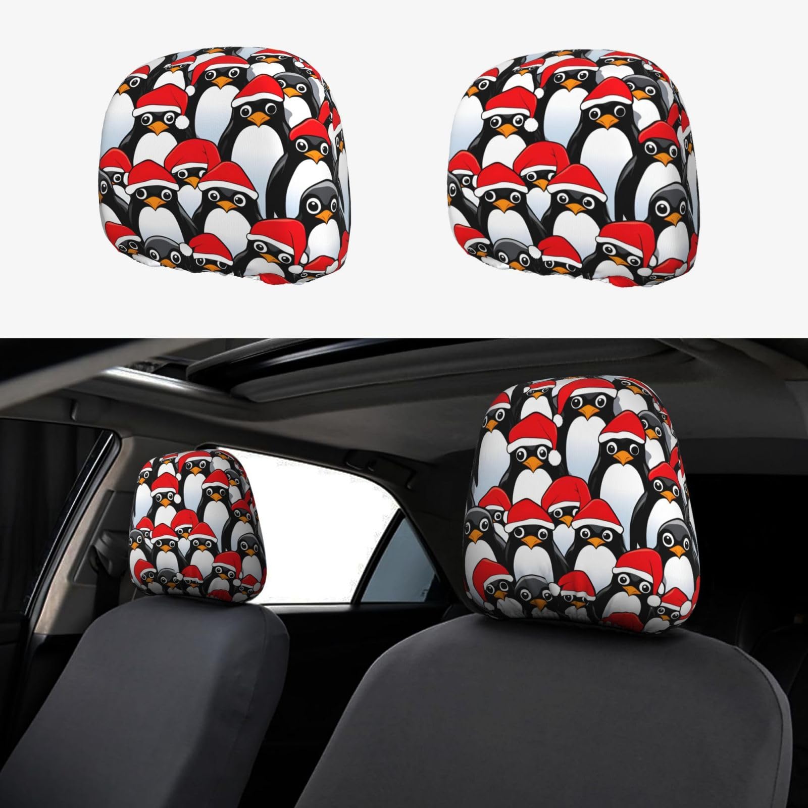 WCXTHGFA Autositzbezüge-Set, Motiv: Weihnachts-Pinguine, Polyester, Autositzbezug, nur Vordersitze von WCXTHGFA