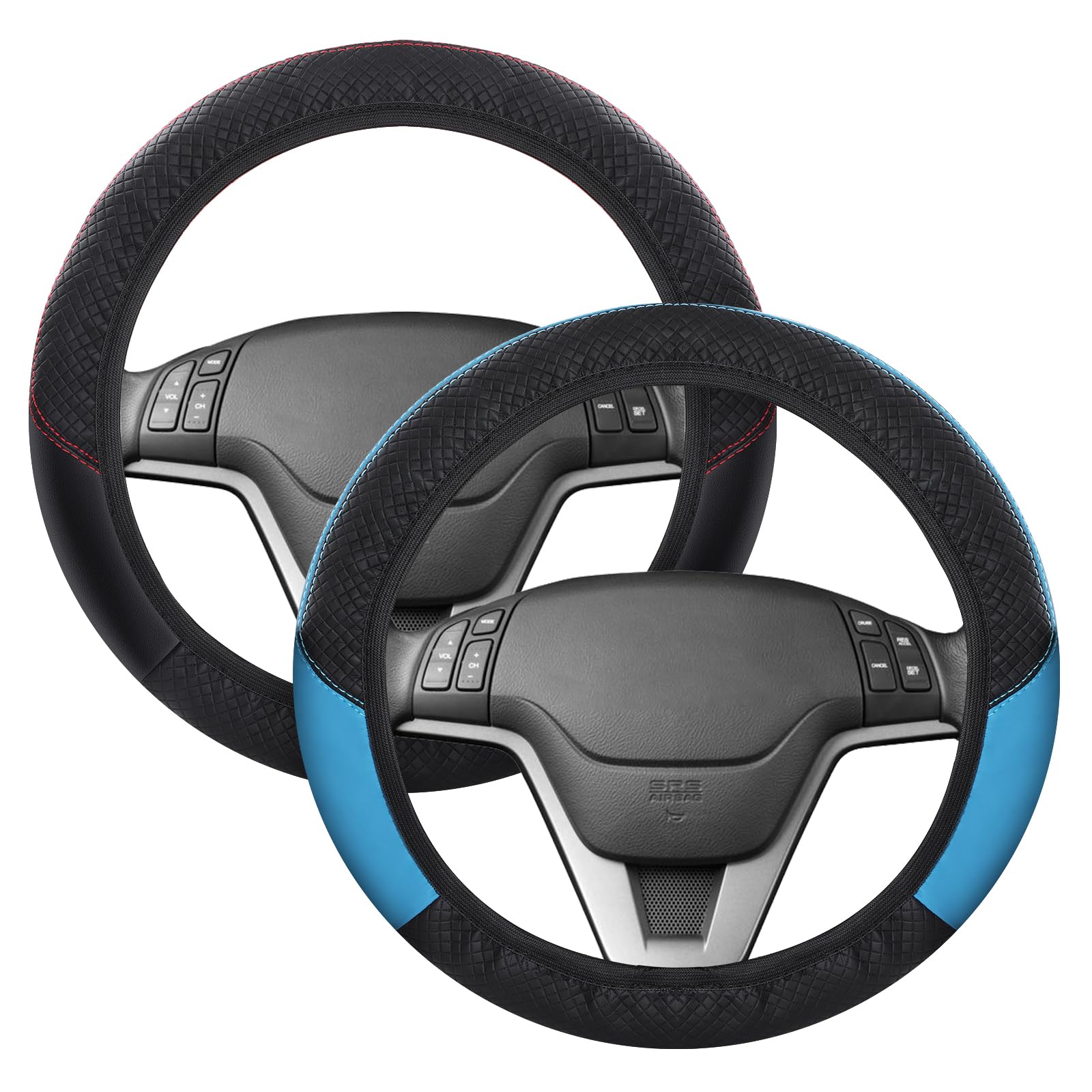 WD&CD 2 Stück Lenkradbezug Auto Schwarz + Blau Schwarz, Lenkradschutz in Universal Größe 37-38 cm Autozubehör Innenraum von WD&CD