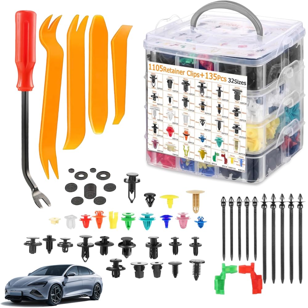 1240 Stück Auto-Zierleisten-Clips, WDKXCN reißfeste Nylon-Auto-Zierleisten-Clips, Kunststoffbefestigungen, 32 Größen, Auto-Nieten-Set, Universal-Auto-Halterungsclips zum Ersetzen beschädigter / von WDKXCN