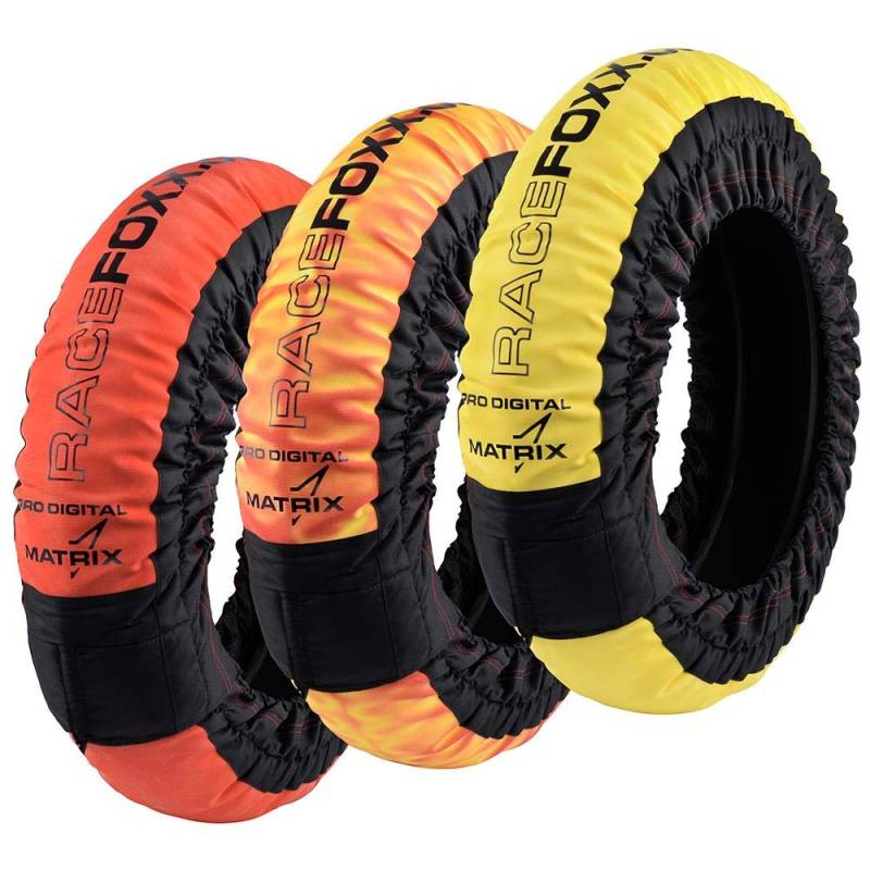 RACEFOXX MATRIX PRO DIGITAL Reifenwärmer Tyre Warmers bis 99°C Heiztemperatur SUPERBIKE, 120/17 vorne und 180-200/17 hinten Rennsport Heizdecken Motorradreifen von WE ARE RACING. RACEFOXX.COM