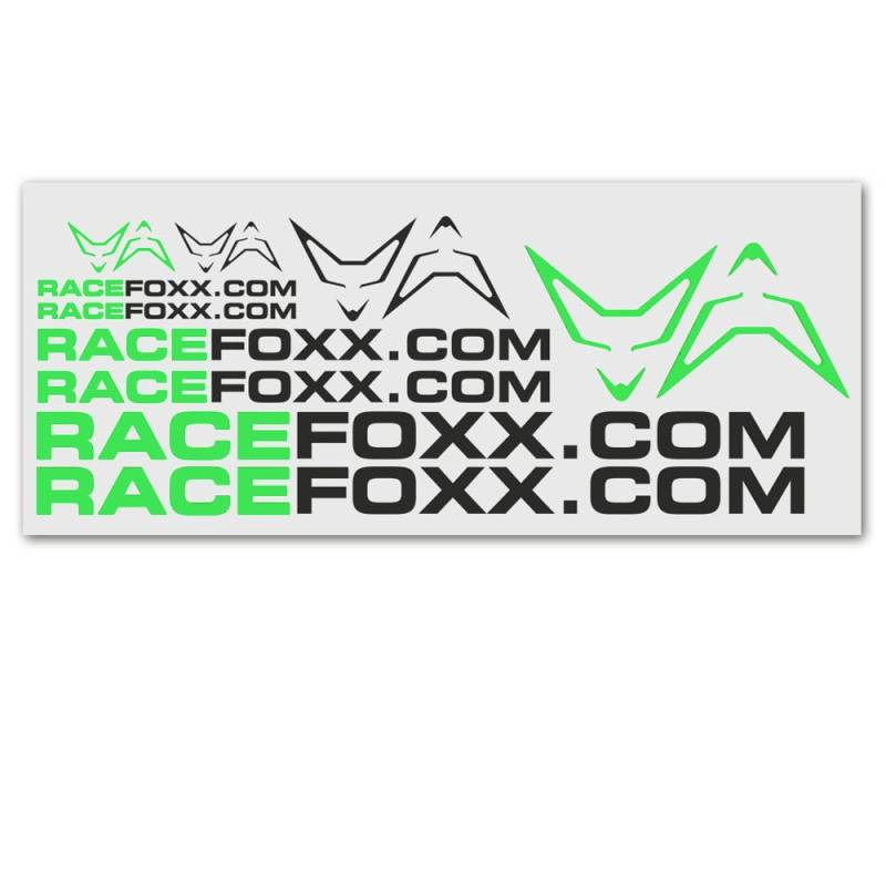 RACEFOXX Aufkleberbogen, Aufkleber, Folie, Autoaufkleber, Motorradaufkleber, neon grün/schwarz von WE ARE RACING. RACEFOXX.COM