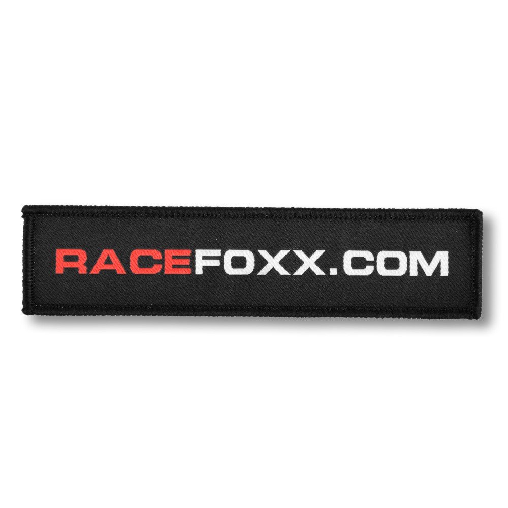 RACEFOXX Aufnäher, Bügelbild, Bügelaufnäher, Lederkombi, Logo, schwarz von WE ARE RACING. RACEFOXX.COM