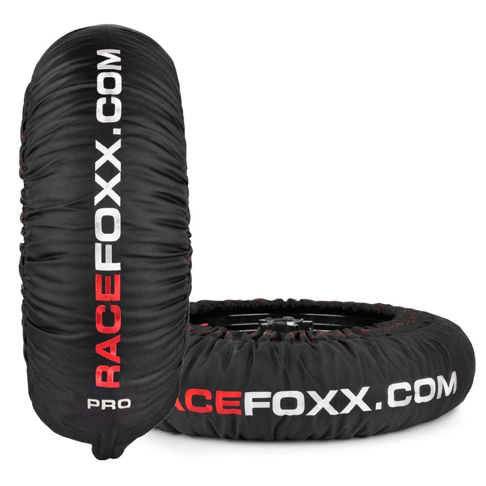 RACEFOXX PRO Reifenwärmer Tyre Warmers 80/100° C Heiztemperatur SUPERBIKE, 120/17 vorne und 180 bis 200/17 hinten Heizdecken Rennsport Motorrad von WE ARE RACING. RACEFOXX.COM