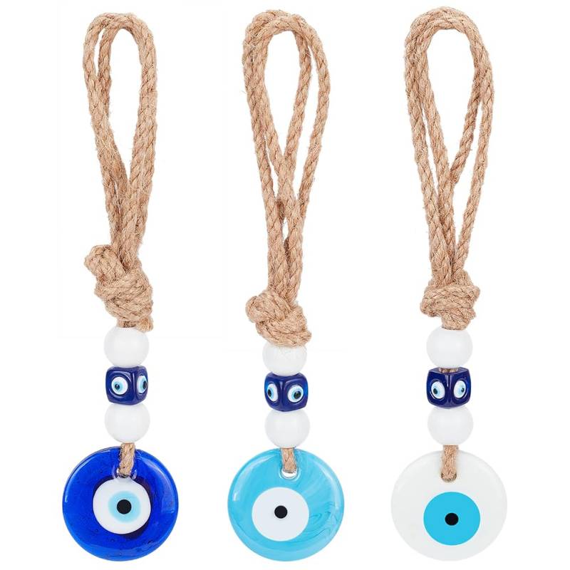 WEBEEDY 3 Farben Evil Eye Charms Wanddekoration Zum Aufhängen Ornament Auto Charms Schützender Segen Amulett Charms Für Glück Und Schutz, Auto-Rückspiegel, Fenster, Zimmertür von WEBEEDY