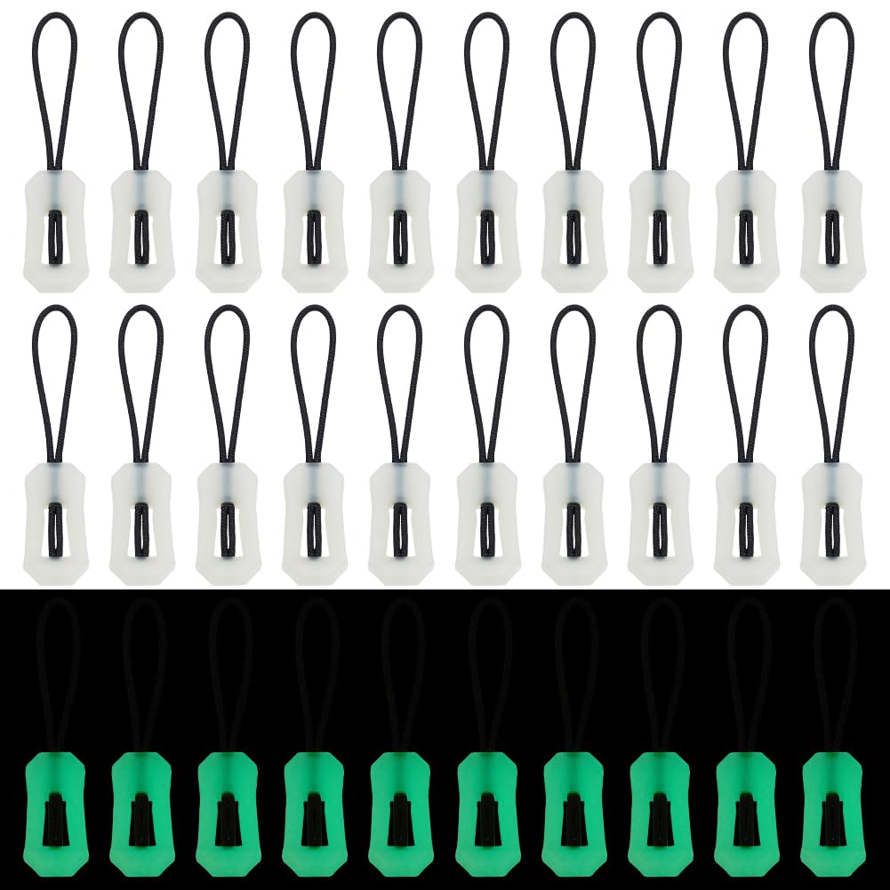 WEBEEDY 30 PCS leuchtenden Reißverschluss Ziehen Ersatz Glow in The Dark Zipper Pulls Abnehmbare Reißverschluss Verlängerung Fluoreszierende grüne Reißverschluss Charms für Tasche, Kleidung,1,7x7.5 cm von WEBEEDY