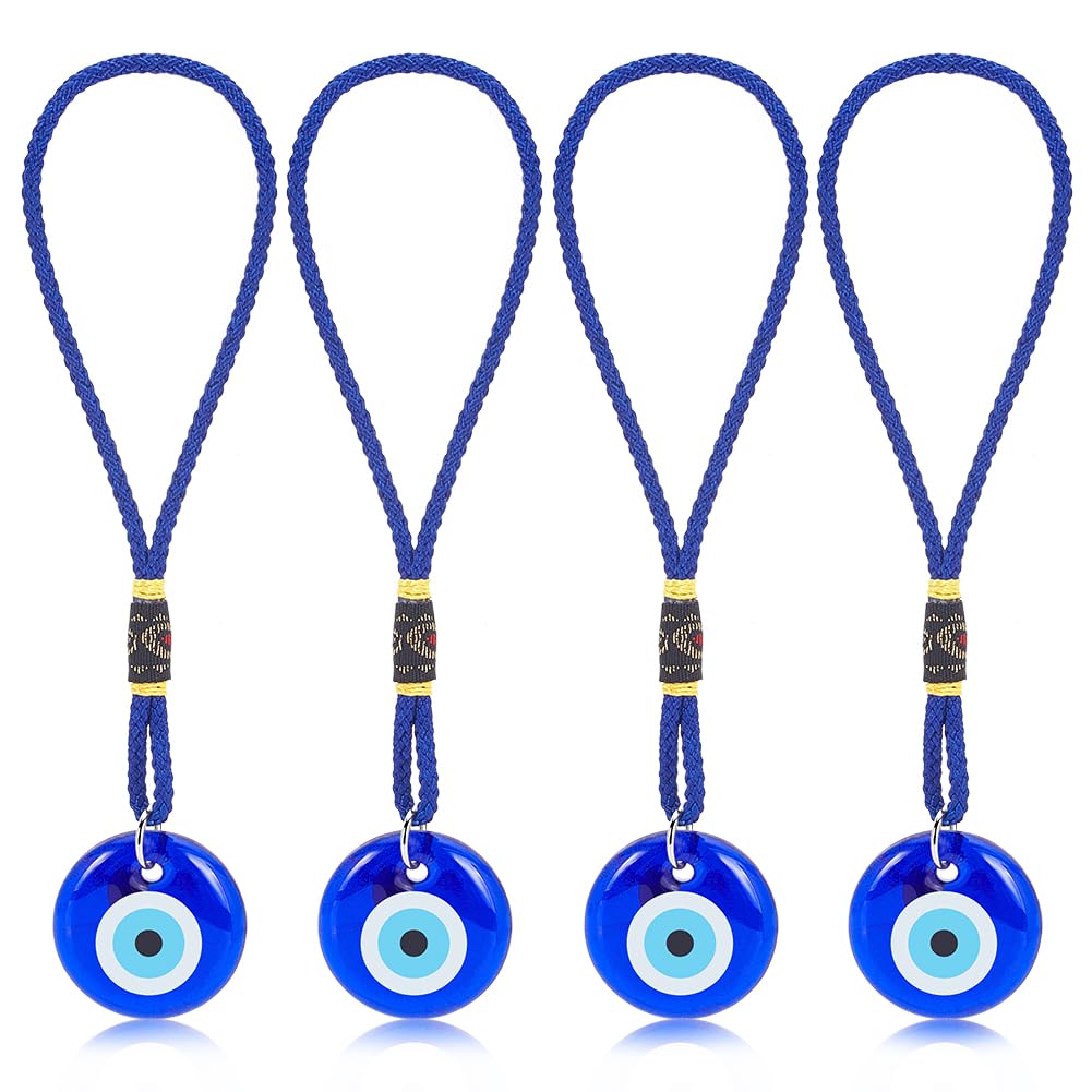 WEBEEDY 4 Stück Evil Eye Auto-Hängeornament Auto-Amulett, Dekor 3 cm blaue Evil Eye-Kristallperlen Schutz Segen Zuhause Wandbehang Für Auto, Rückspiegel, Fenster, Zimmertür, Weihnachten von WEBEEDY