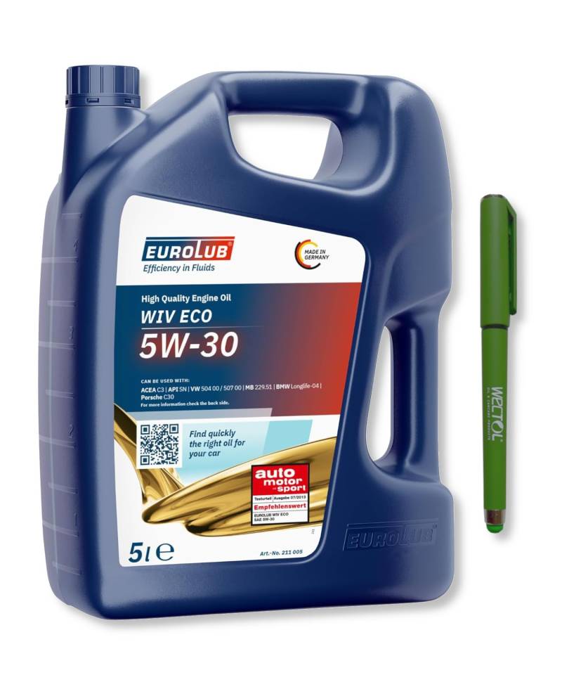 Eurolub WIV ECO SAE 5W-30 Motoröl, 5 Liter BMW LL04 MB 229.51 + WECTOL STIFT von WECTOL OIL & CARCARE PRODUCTS