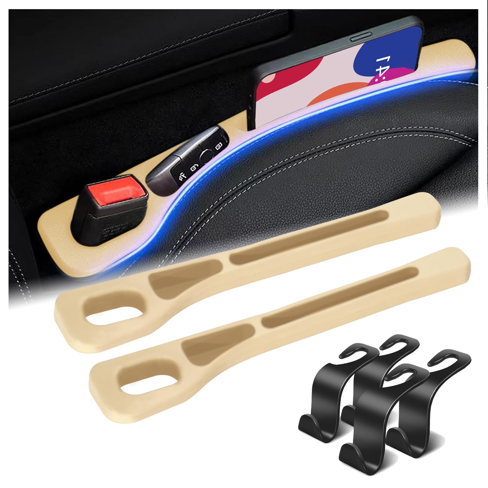 2PC Aufbewahrungsbox für Autositze, Autositz Gap Organizer Storage Box Mit 4 Haken, Universal Autositz Lückenfüller, Autositz Organizer Car Seat Gap Filler für Car Seat Gap von WEEKSUN