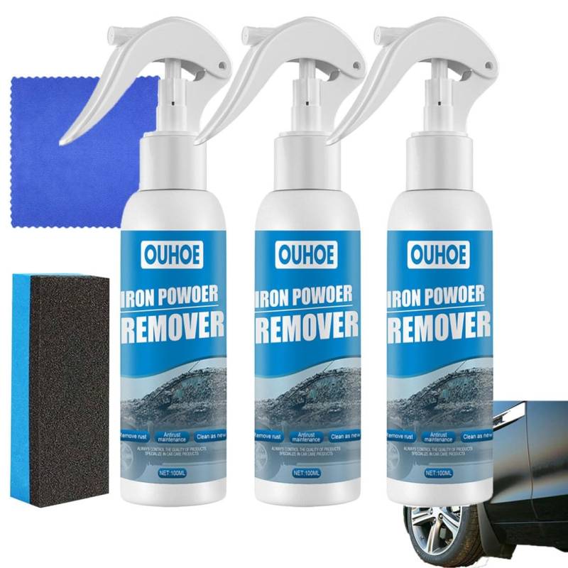 WEHOMY OUHOE Auto-Rostentfernungsspray 100 Ml, OUHOE Eisenpulver-Entferner, OUHOE Eisenpulver-Entferner, Auto-Rost-Entferner-Spray, Metalloberflächen-Chromlack, Rostschutz-Entrostungsspray (3 Stück) von WEHOMY