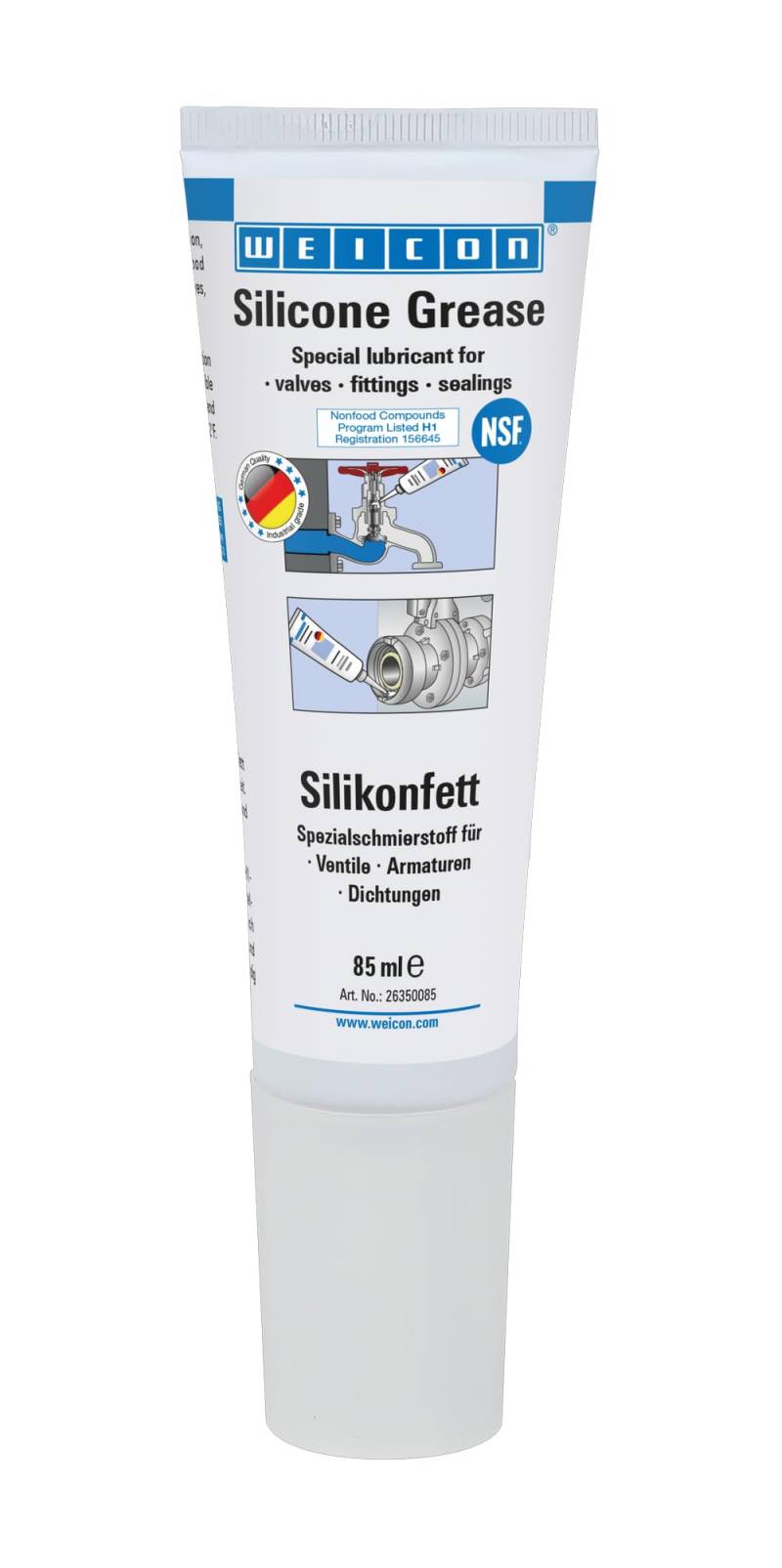 WEICON 26350085 Silikonfett 85 g haftstark Schmierstoff für Ventile, Armaturen, Dichtung von WEICON