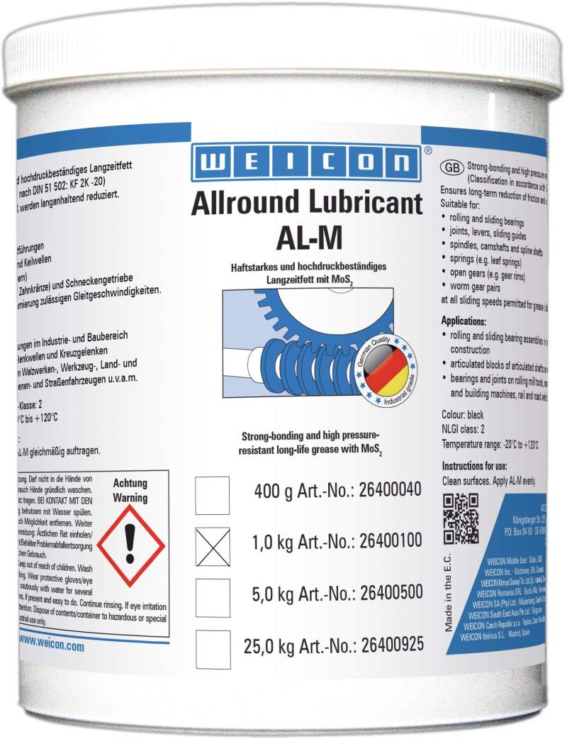 WEICON Allround-Lubricant AL-M 1 kg, Hochleistungs-& Langzeitfett mit MoS2 von WEICON