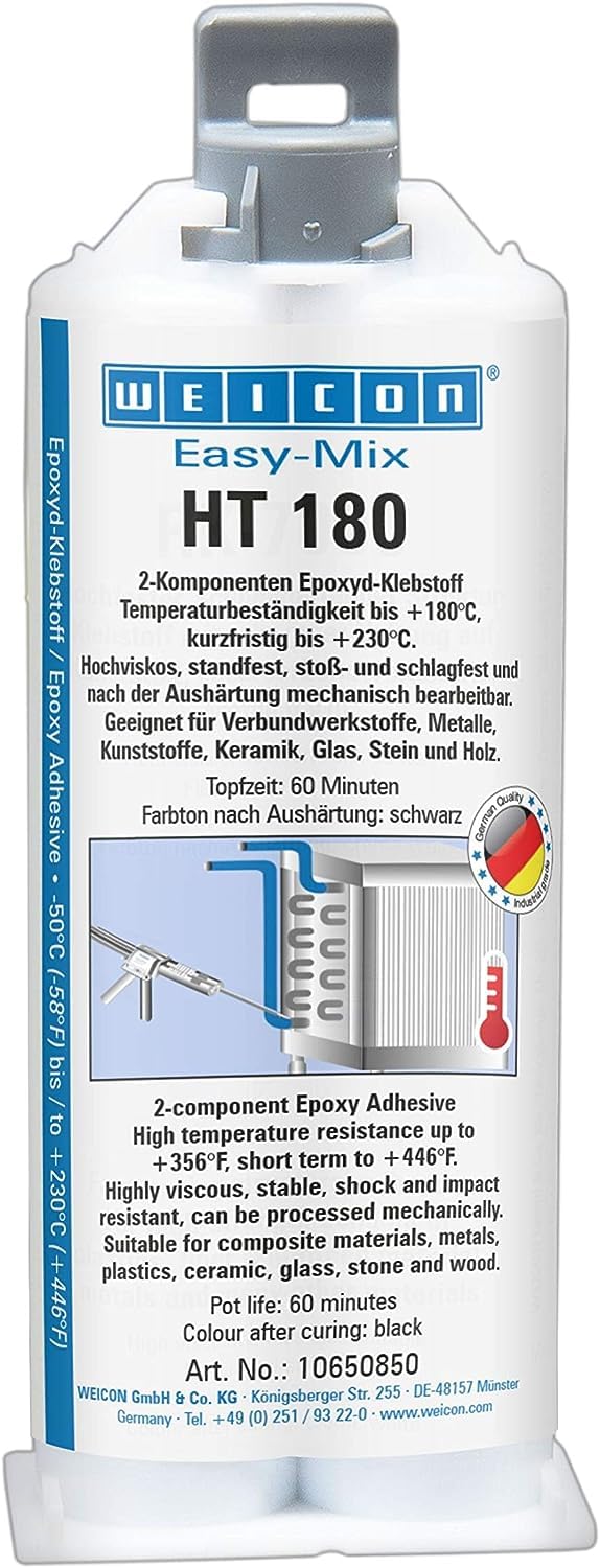 WEICON Easy-Mix HT 180 50 ml Epoxyd-Klebstoff für Glas, Stein, Holz, Kunststoff von WEICON