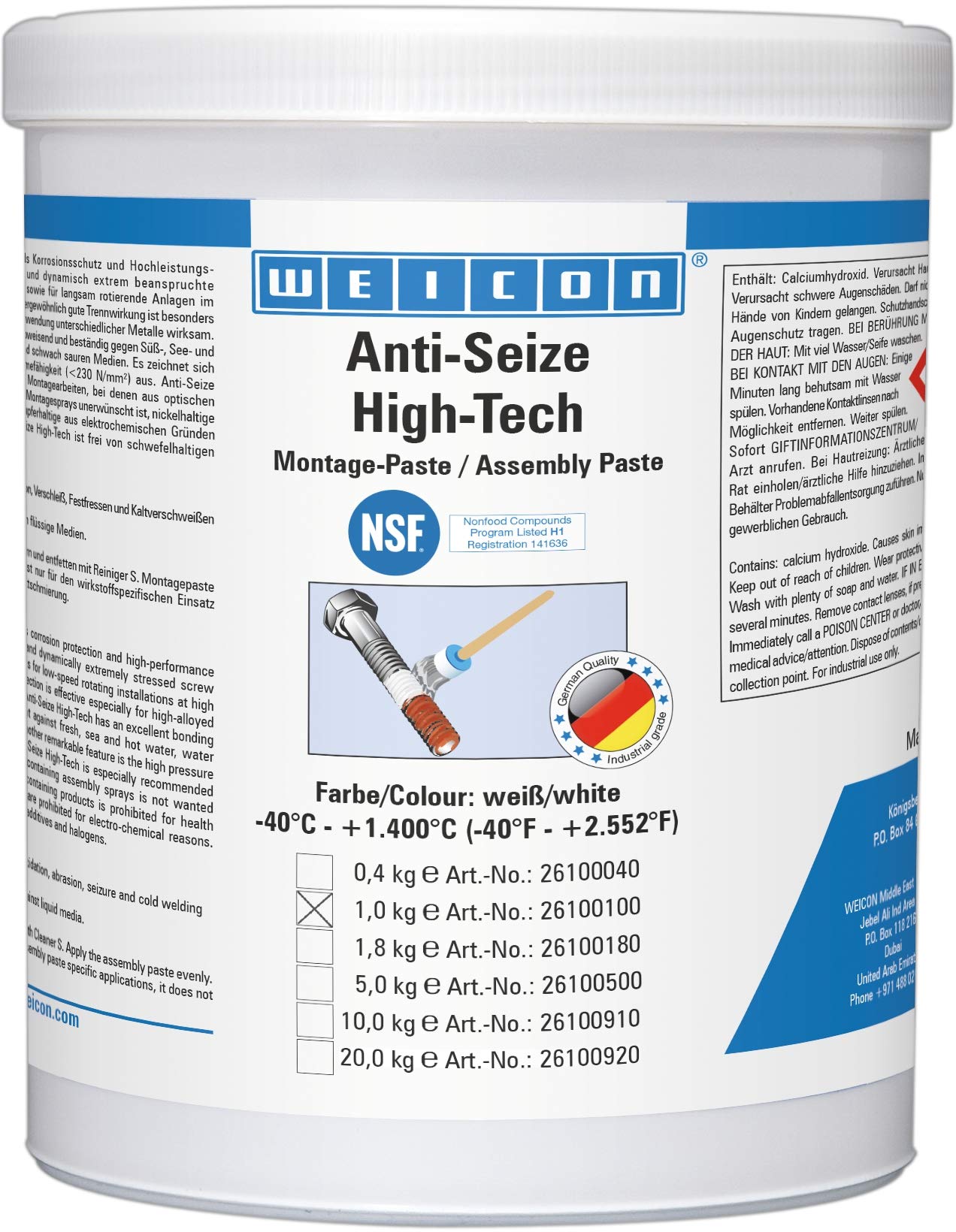 WEICON Anti-Seize High-Tech Montagepaste 1 kg Schutz gegen Korrosion, Verschleiß und Festfressen | metallfrei von WEICON