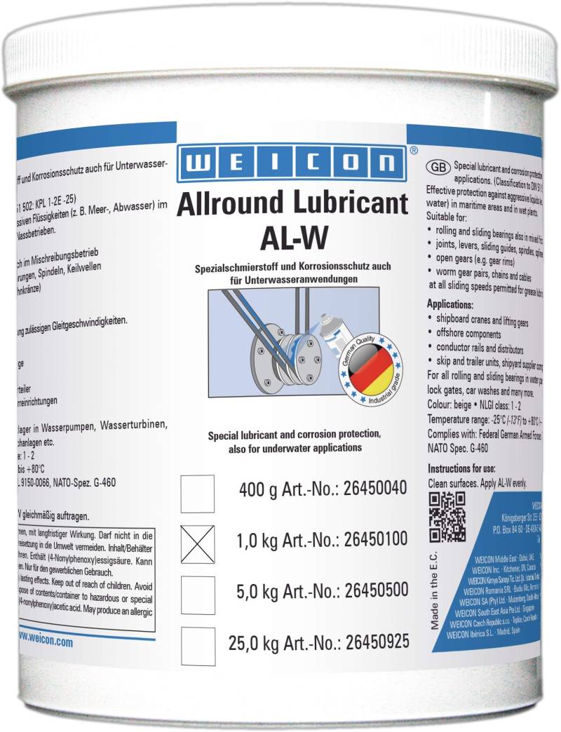 WEICON AL-W Hochleistungsfett 1 kg | Spezialfett für Unterwasseranwendungen, Boote und den Marinebereich von WEICON