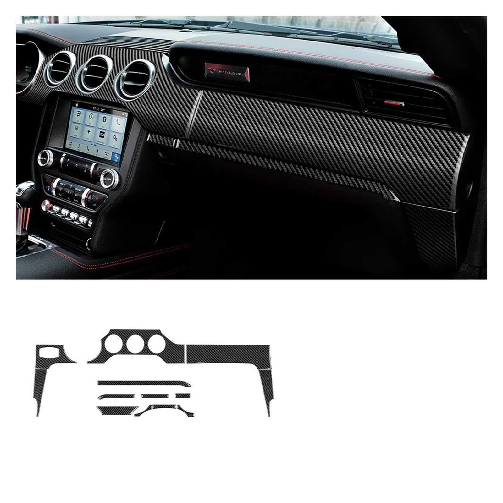 Interieur Zubehör Für Ford Für Mustang 2015 2016 2017 2018 2019 2020 2021 2022 RHD LHD Carbon Fiber Auto Dashboard Panel Innen Trim Auto Innenraum(4 Holes RHD) von WEIFANAA