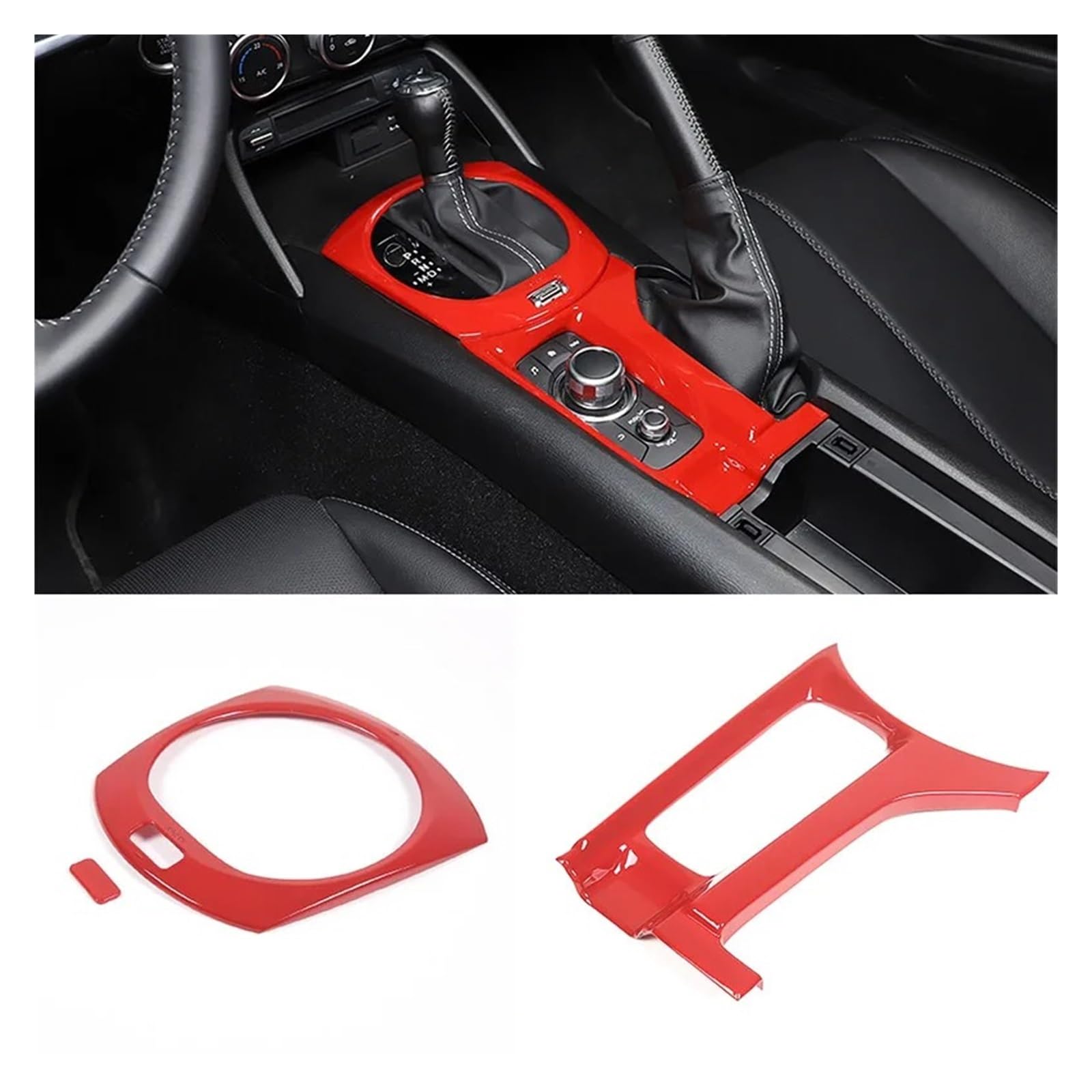 Interieur Zubehör Für Mazda MX-5 MX5 2016 2017 2018 2019 2020 2021 2022 2023 ABS Auto Konsole Getriebe Dekorative Panel Auto Innenraum(Style C Red) von WEIFANAA