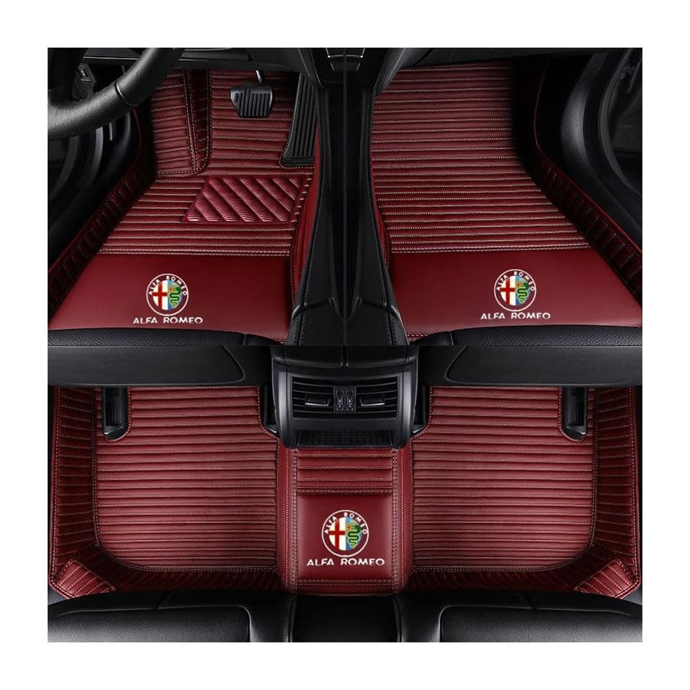 Auto Fußmatten für Alfa Romeo Mito Hatchback 2016-2018, PU Leder Vollbedeckter Schutz Wasserdicht rutschfest Autoteppich Komplett Innenraum Zubehör,B/Red von WEIHUANB