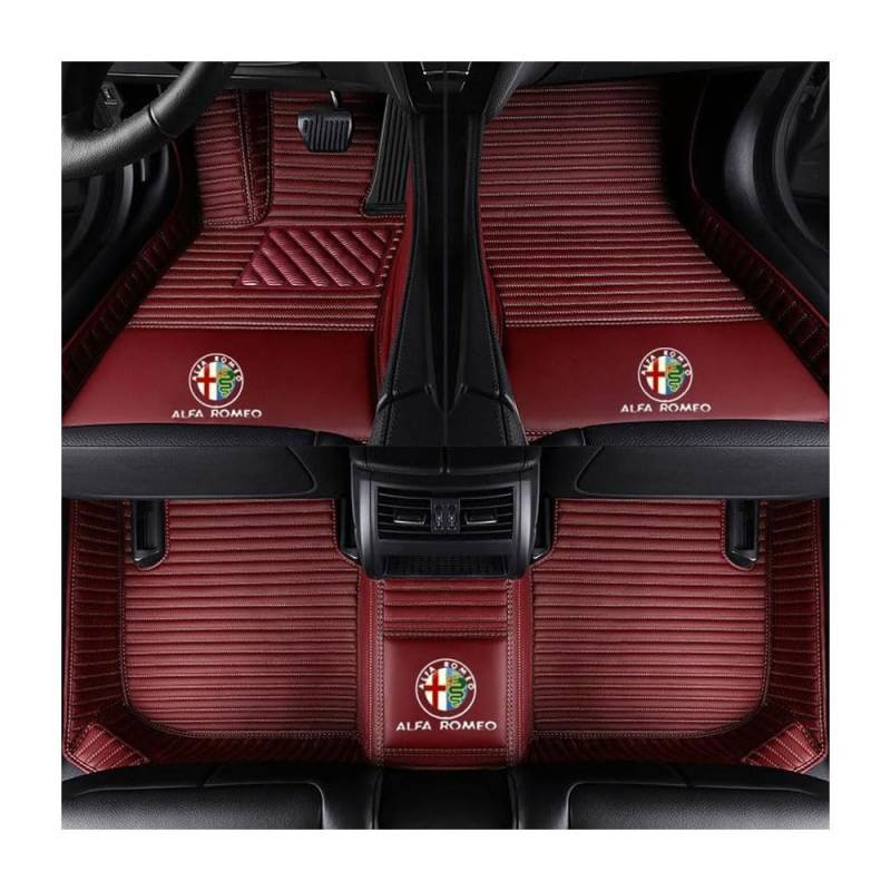 Auto Fußmatten für Alfa Romeo Stelvio SUV 2017-2022, PU Leder Vollbedeckter Schutz Wasserdicht rutschfest Autoteppich Komplett Innenraum Zubehör,B/Red von WEIHUANB