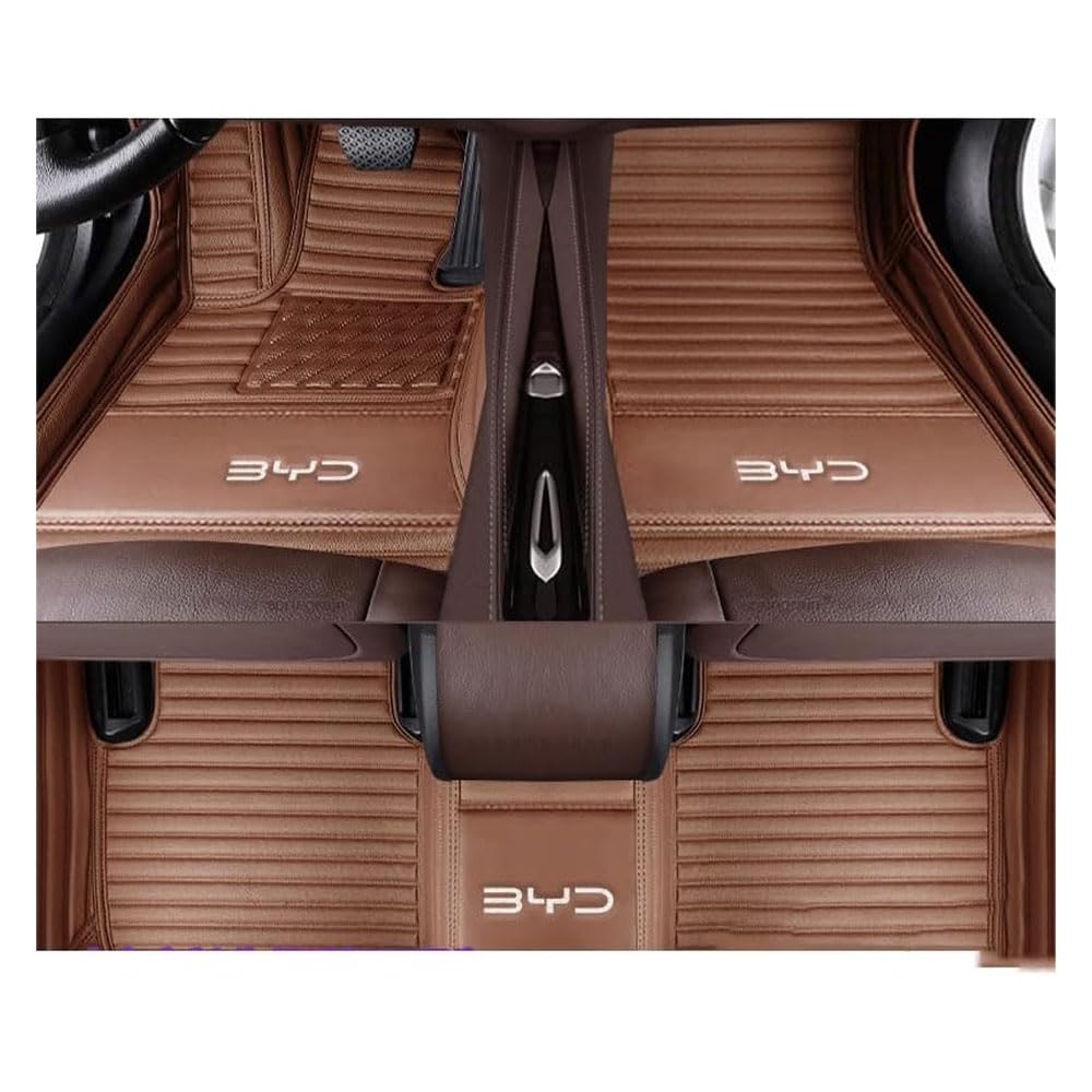 Auto Fußmatten für BYD T3 2021-2024, PU Leder Vollbedeckter Schutz Wasserdicht rutschfest Autoteppich Komplett Innenraum Zubehör,A/Light Brown von WEIHUANB