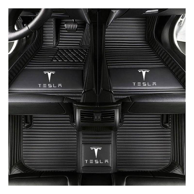 Auto Fußmatten für Tesla Model X(5seats) 2015-2020, PU Leder Vollbedeckter Schutz Wasserdicht rutschfest Autoteppich Komplett Innenraum Zubehör,C/Black von WEIHUANB