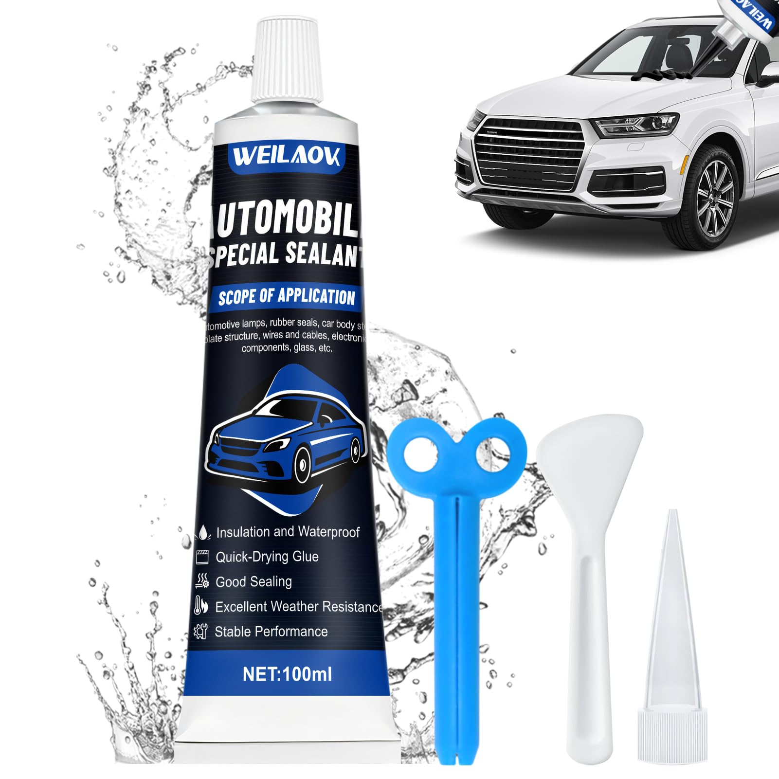 WEILAOK Scheibenkleber Auto, Karosseriekleber Schwarz, Scheibenkleber, Dichtmasse Wasserdicht, Karosseriedichtmasse, Wasserdicht, Hochtemperatur, Gute Abdichtung, 100ml von WEILAOK