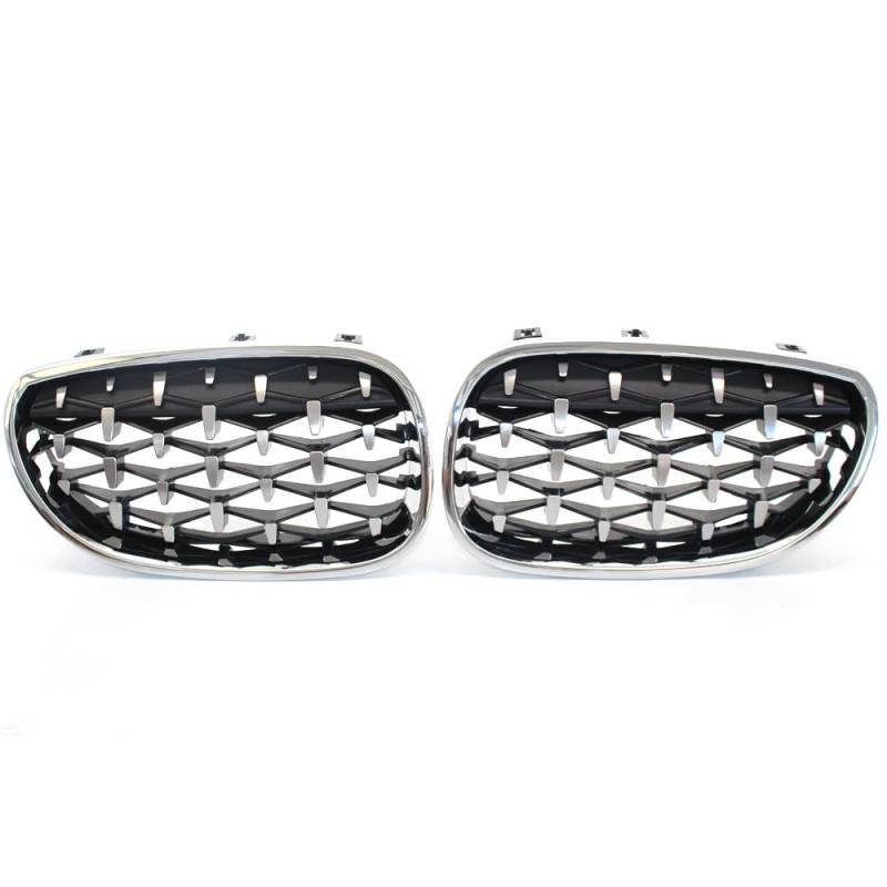 Front Nieren Kühlergrill Diamond Front Kidney Grille Meteor Style Grill Chrom Autozubehör Ein Paar Autorennen Grill Für E60 E61 5er Serie(Full Silver) von WEINUANXIN