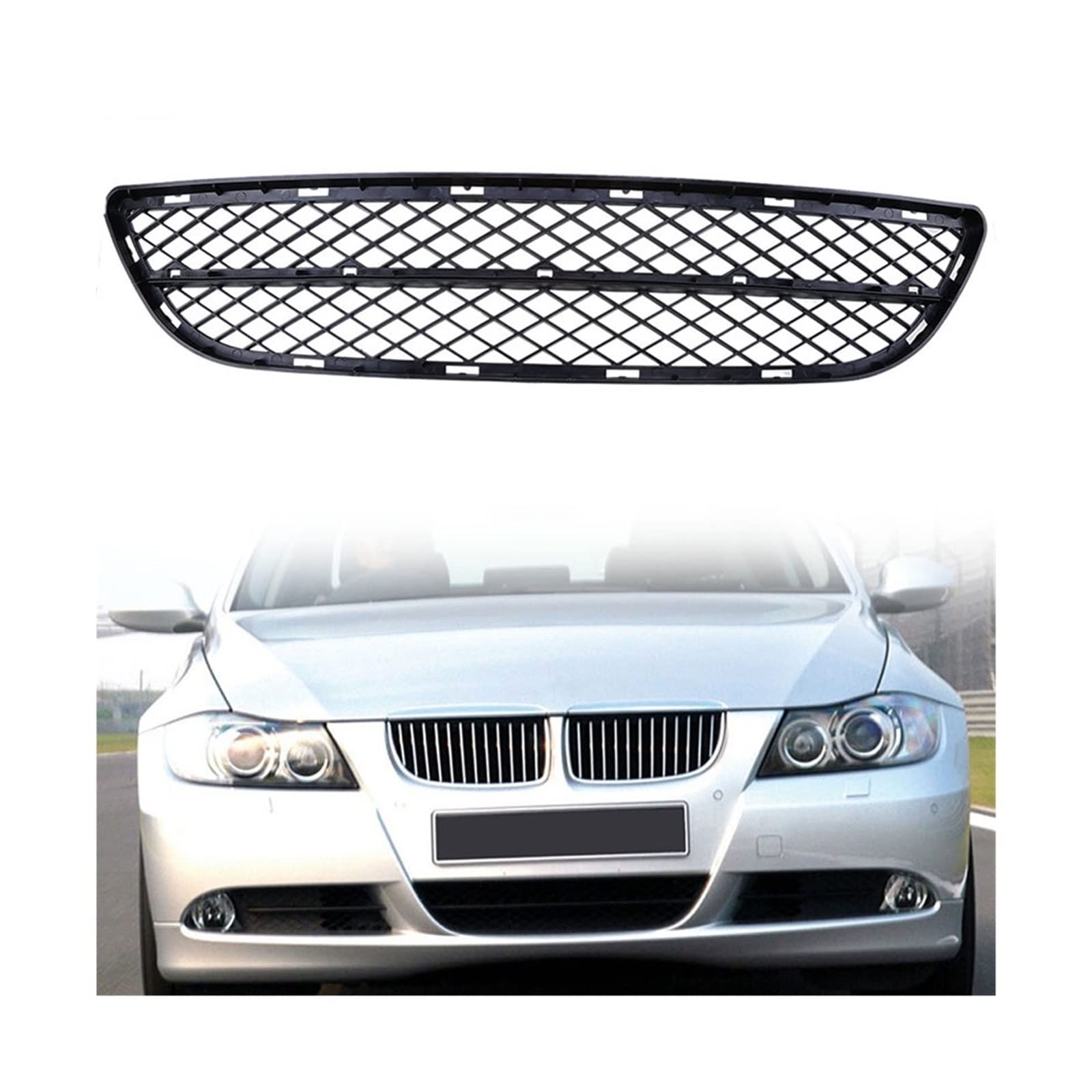 Front Nieren Kühlergrill Frontstossstange Untere Grills Nebelscheinwerfer Haubenabdeckung Für 3er E90 Limousine 2005-2008(Black 1 Pcs Center) von WEINUANXIN