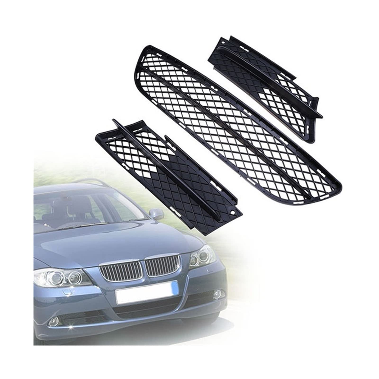 Front Nieren Kühlergrill Frontstossstange Untere Grills Nebelscheinwerfer Haubenabdeckung Für 3er E90 Limousine 2005-2008(Black 1 Set) von WEINUANXIN