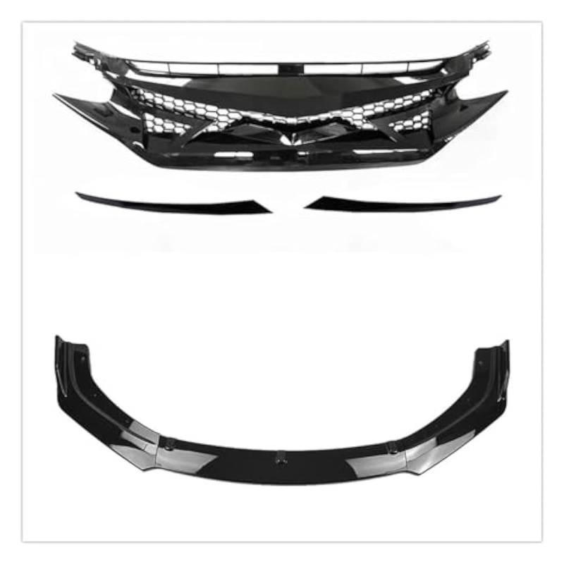 Front Nieren Kühlergrill Für Civic 10th Gen 2016–2018 Front Upper Grille Hood Mesh + Lower Spoiler Bumper Splitter Lip Board Car Front Bumper Lip von WEINUANXIN