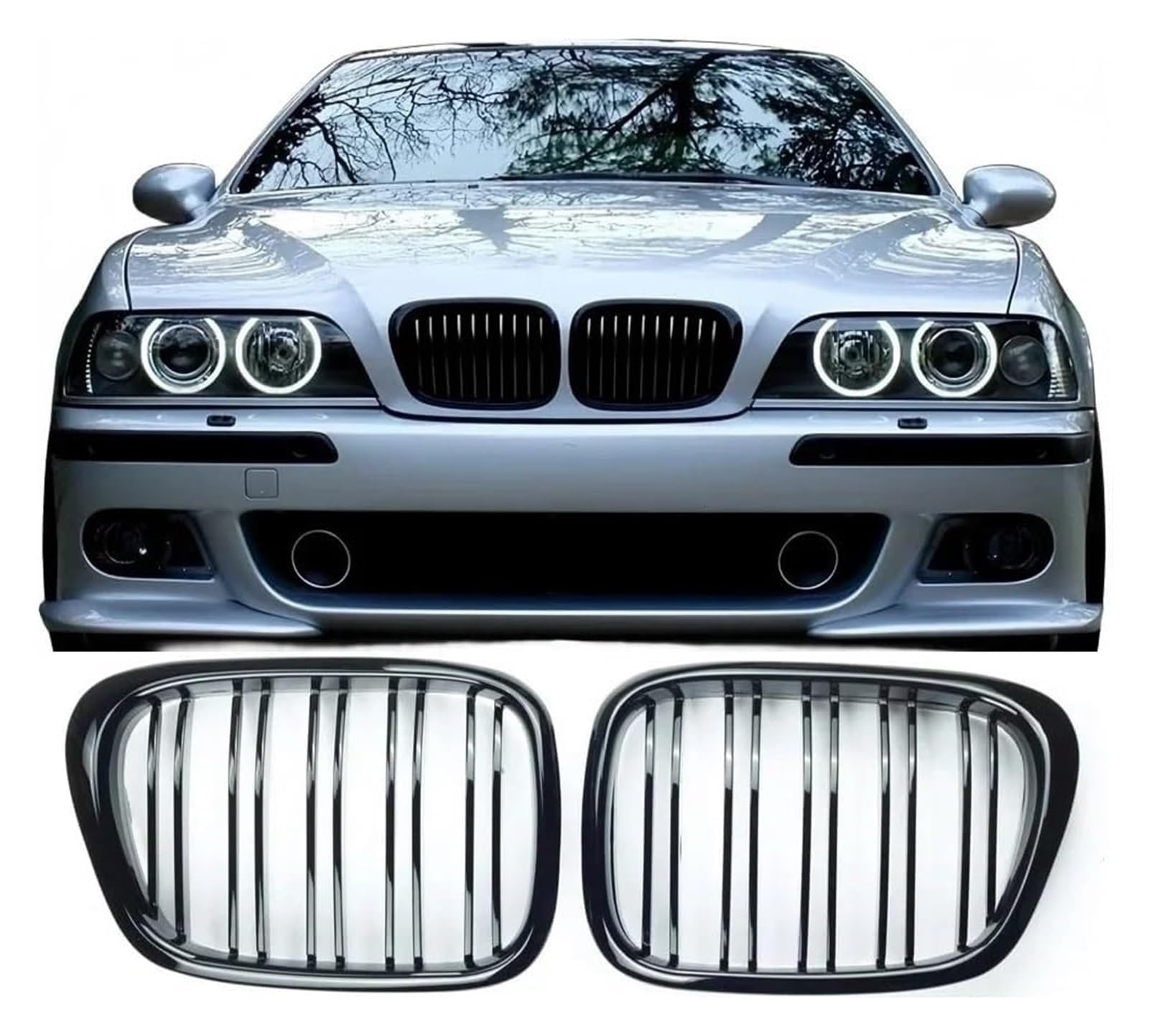 Front Nieren Kühlergrill Für E39 Für 5er-Serie 1995-2004 Frontstoßstangengrill Frontkühlergrill Auto-Fronthaubengrill Dual Line Grille von WEINUANXIN