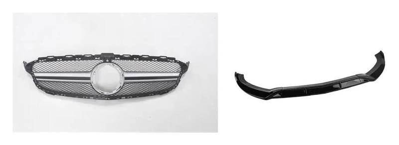 Front Nieren Kühlergrill Für Mercedes Für B&enz C Klasse W205 Sport C200 C250 C300 C350 2015-2018 Untere Stoßstange Spoiler Splitter Vorne Niere Kühlergrill(Silber) von WEINUANXIN