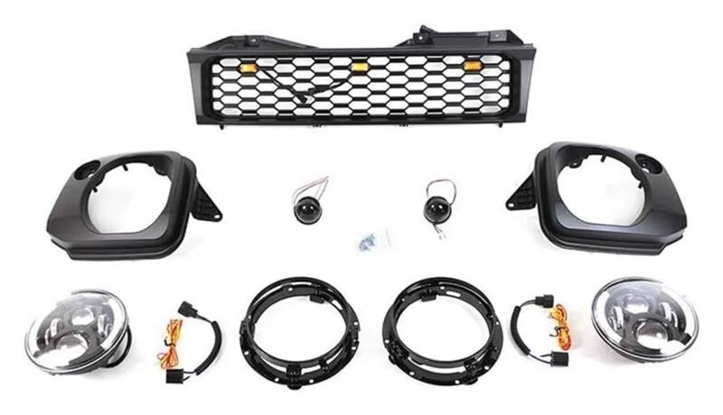 Front Nieren Kühlergrill Für Suz&uki Für Jimny 2012-2018 Front Nieren Stoßstange Grill Set Scheinwerfer Licht Halterung Körper Kit Mesh Grill Außen Trim(Onecolor) von WEINUANXIN