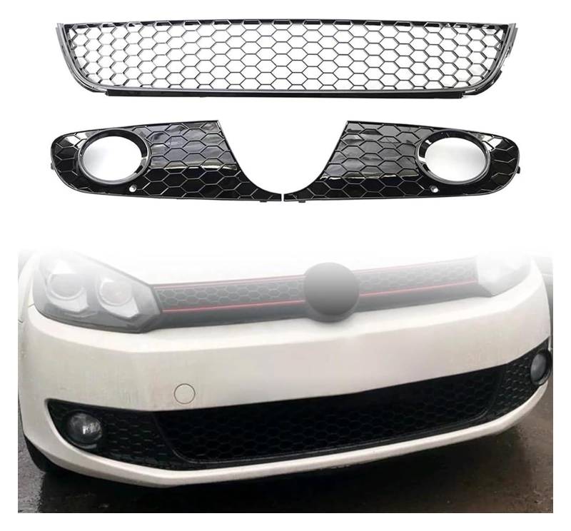 Front Nieren Kühlergrill Für VW Für G&olf 6 Für J&etta MK6 2009-2013 3 Teile/satz Auto Vorderen Stoßfänger Grille Nebel Licht Grill Front Niere Grille(Verison 2) von WEINUANXIN