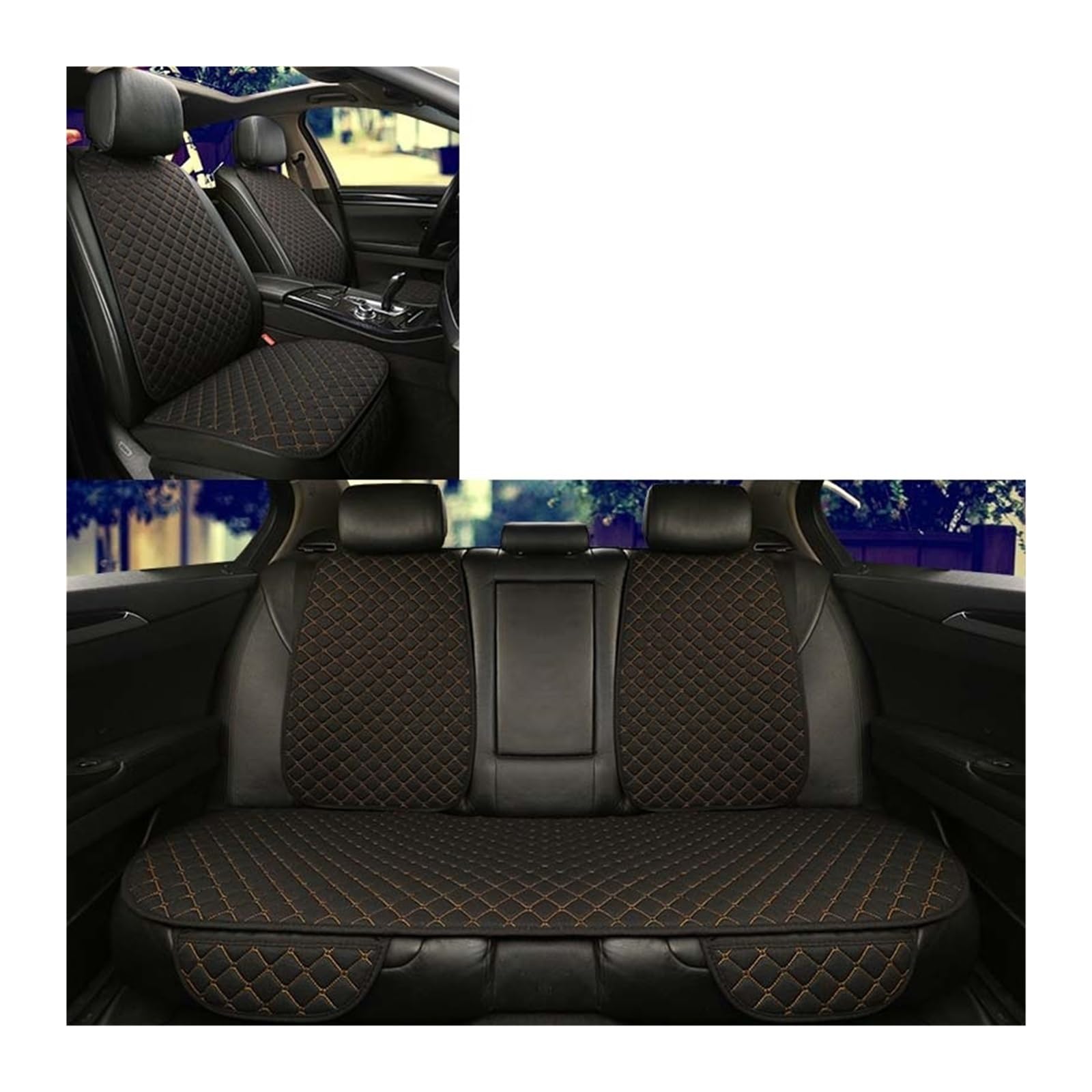 WEINUANXIN Auto Schonbezüge Autositzbezug-Schutz, Autozubehör, Rückenlehne vorne, Rücksitz, Taille, waschbares Kissen.(Black Gold,7pc Set of seat Covers) von WEINUANXIN