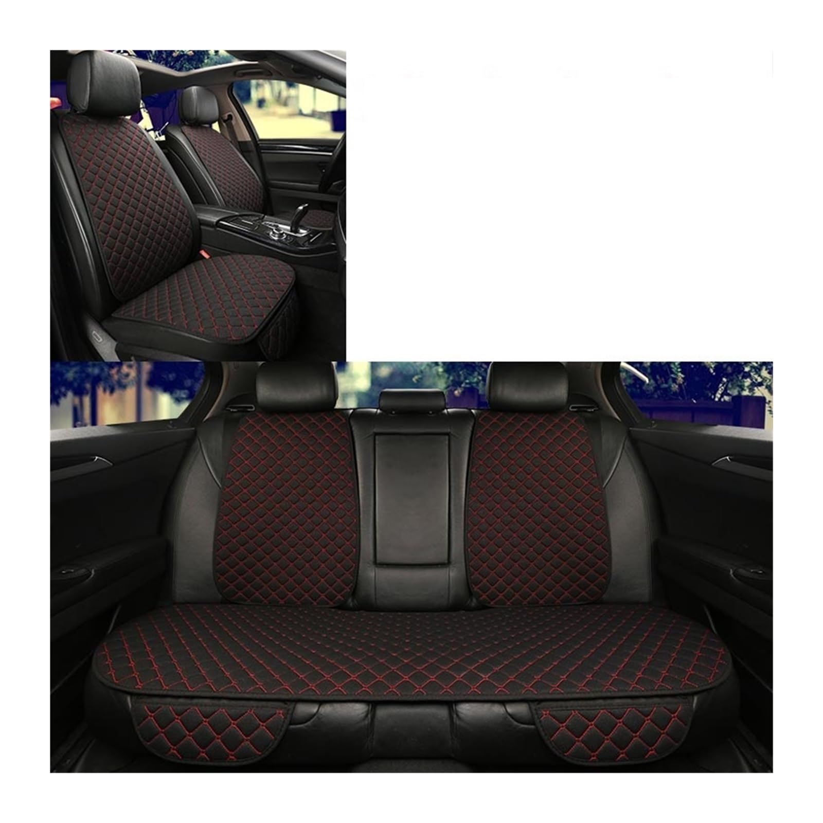 WEINUANXIN Auto Schonbezüge Autositzbezug-Schutz, Autozubehör, Rückenlehne vorne, Rücksitz, Taille, waschbares Kissen.(Black red,7pc Set of seat Covers) von WEINUANXIN