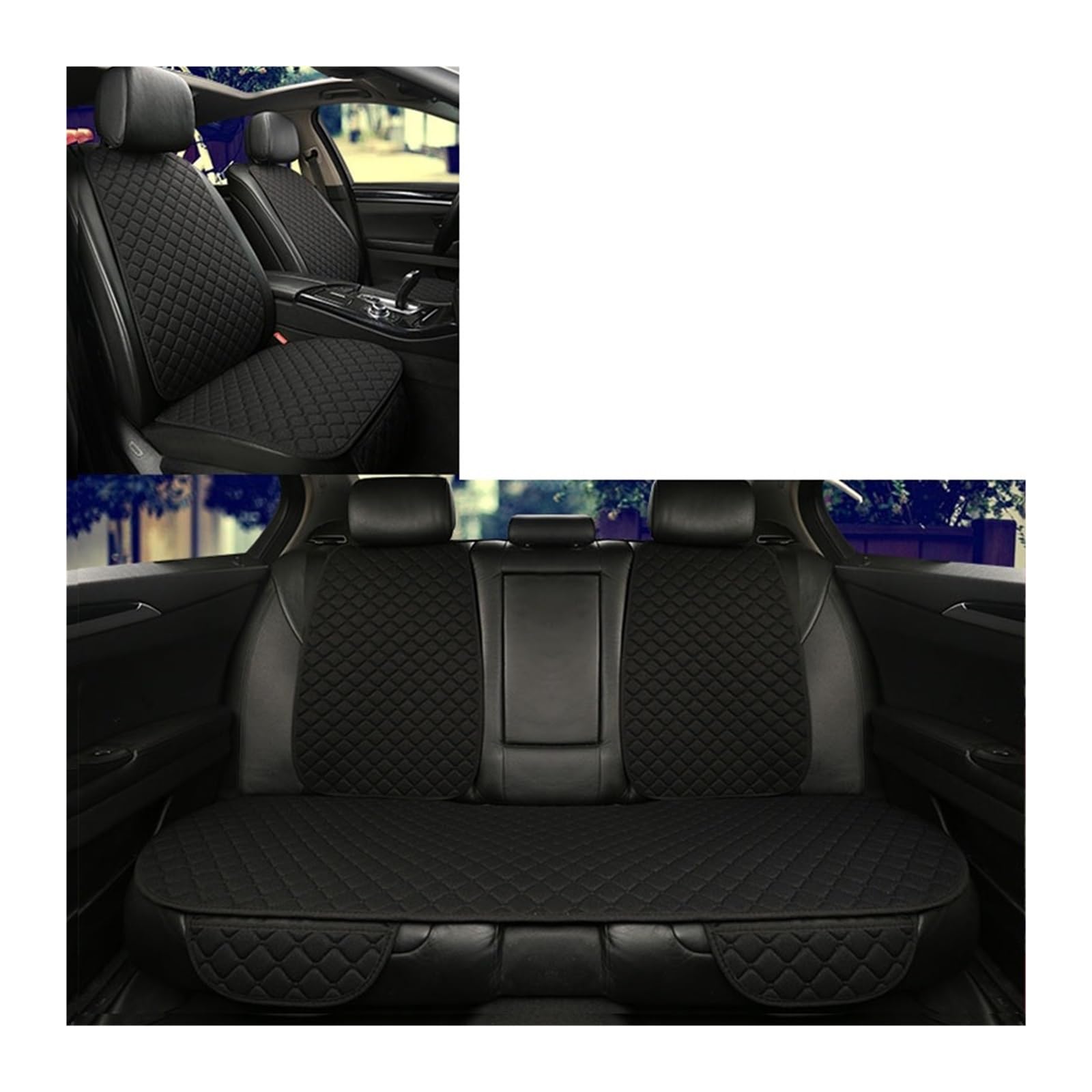 WEINUANXIN Auto Schonbezüge Autositzbezug-Schutz, Autozubehör, Rückenlehne vorne, Rücksitz, Taille, waschbares Kissen.(Schwarz,7pc Set of seat Covers) von WEINUANXIN