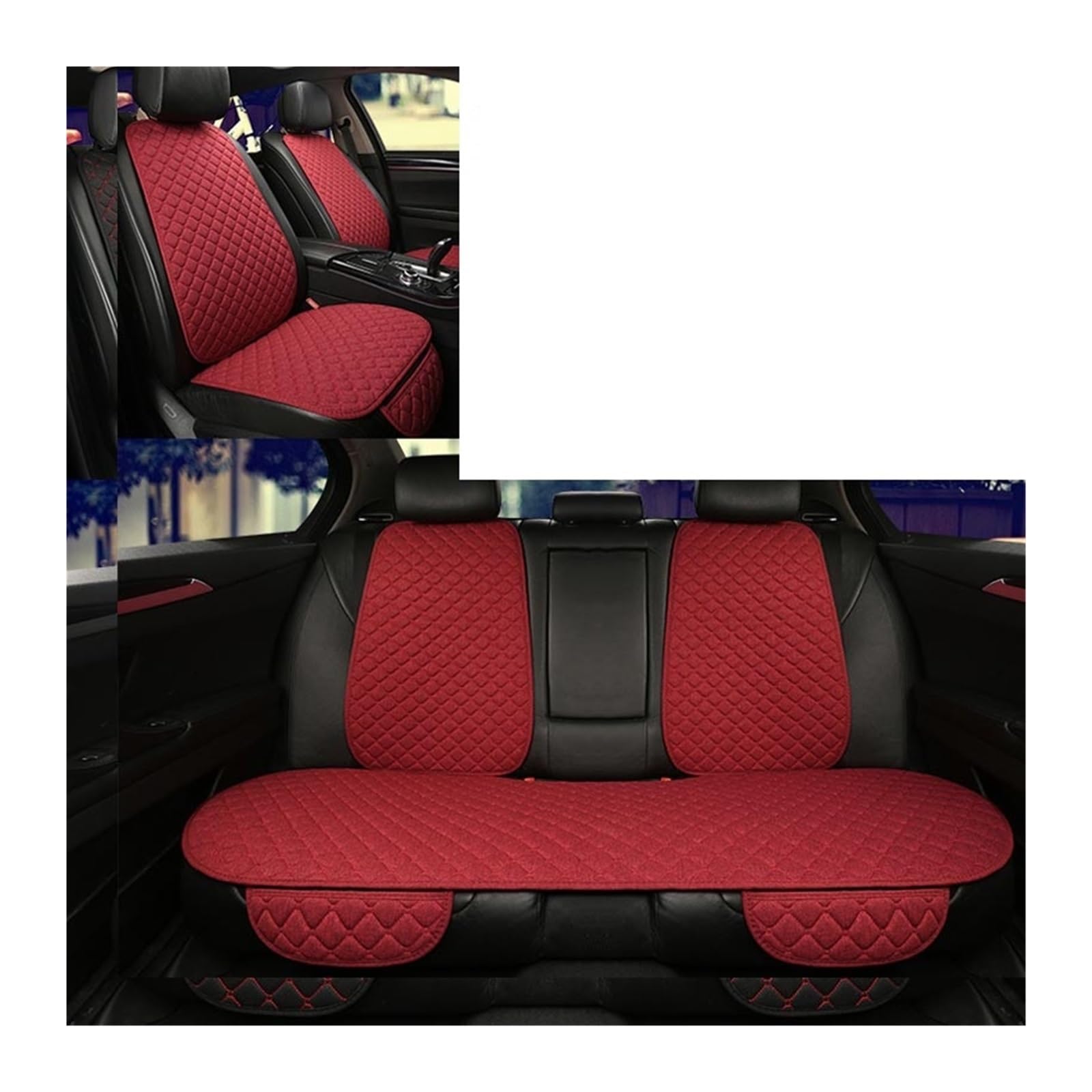 WEINUANXIN Auto Schonbezüge Autositzbezug-Schutz, Autozubehör, Rückenlehne vorne, Rücksitz, Taille, waschbares Kissen.(rot,7pc Set of seat Covers) von WEINUANXIN